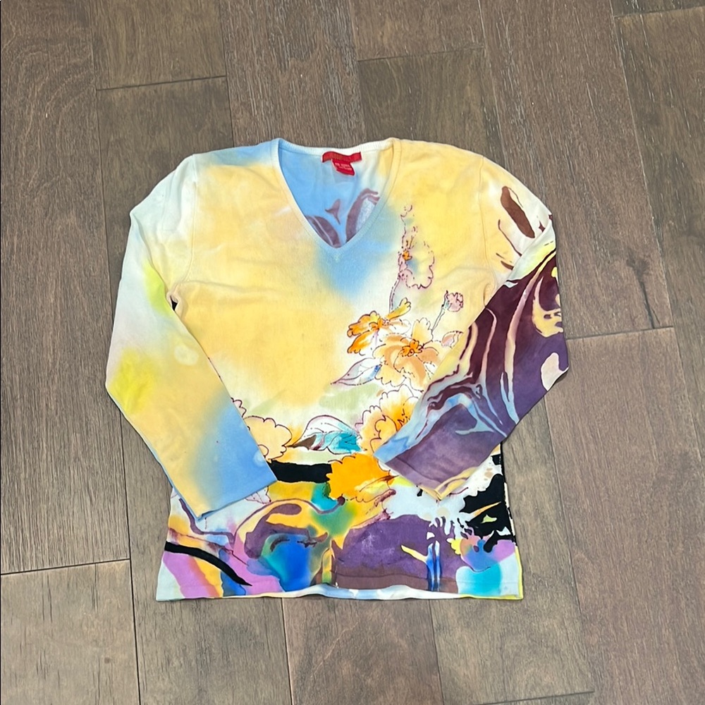 Colorful V-Neck Long Sleeve Top